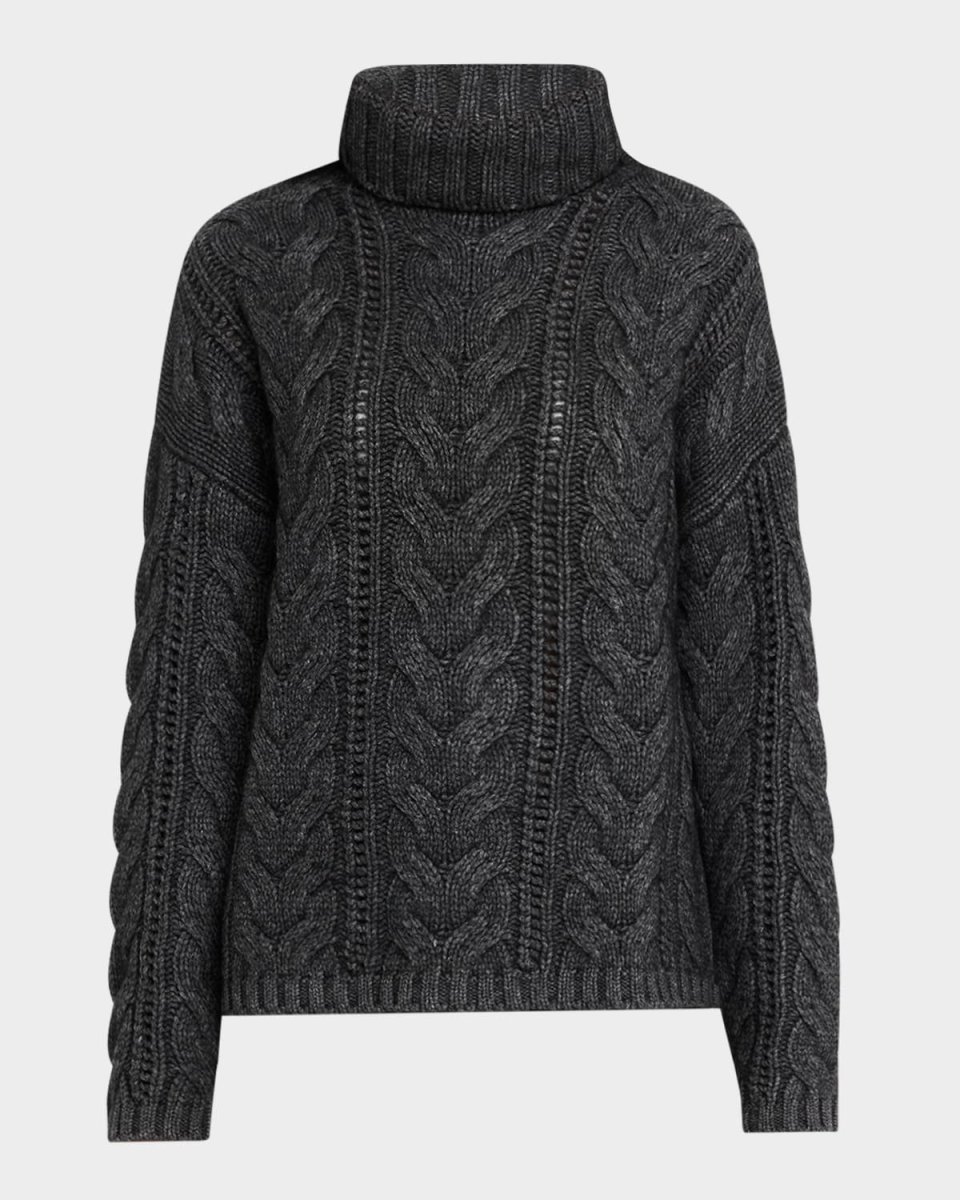 Wool-Cashmere Cable Turtleneck Sweat